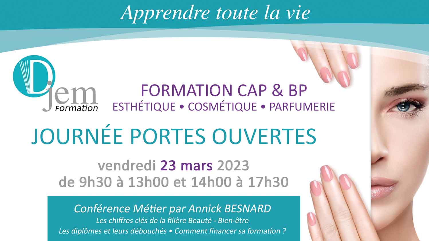 Information inscription esthétique CAP BP Cergy Pontoise Val Oise Portes ouvertes 23 mars 2023 Djem Formation
